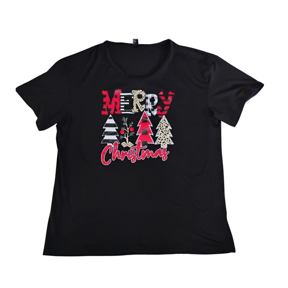SHEIN Curve 2XL Merry Christmas Graphic‎ Top Black Holiday Short Sleeve Tee